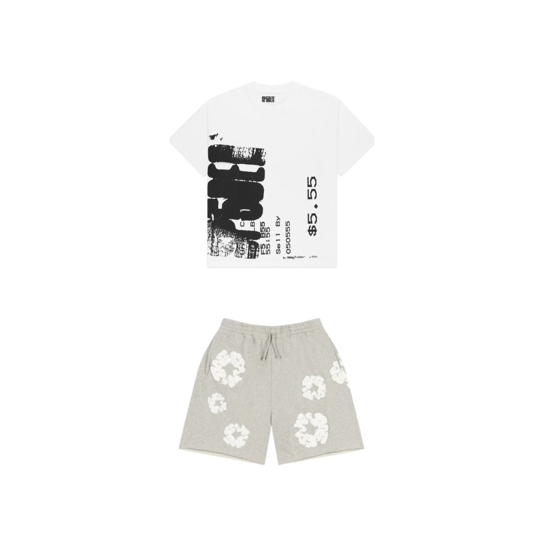 SP5DER Commerce Tee & Denim Tears Grey Shorts Set