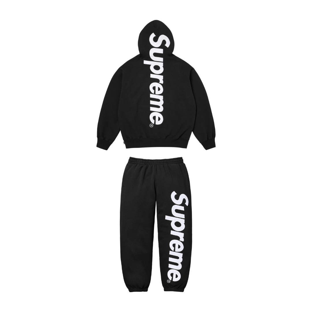 Supreme Satin Applique Hooded Sweatshirt & Sweatpant Set Black FW25