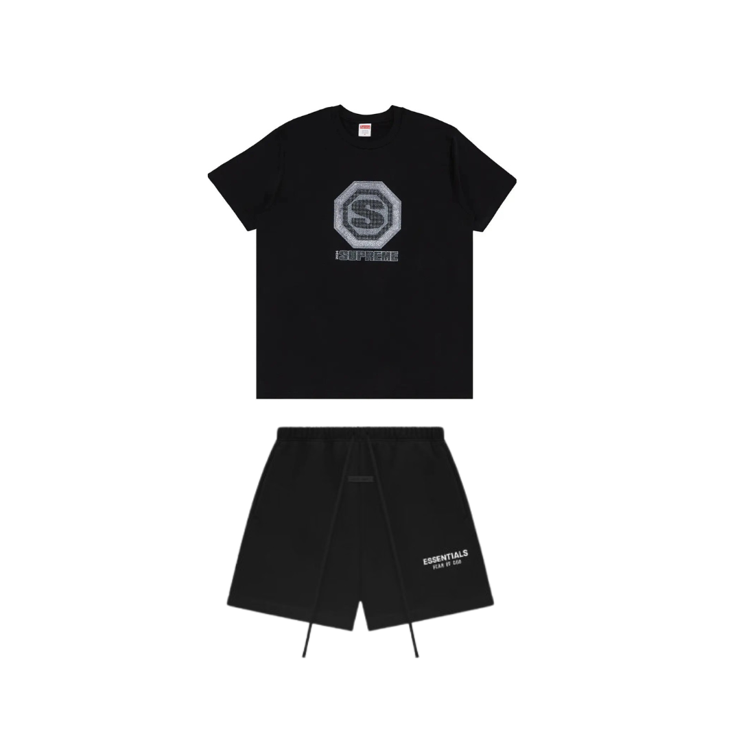 Supreme Blockbuster Tee and FOG Essentials Short Set Black