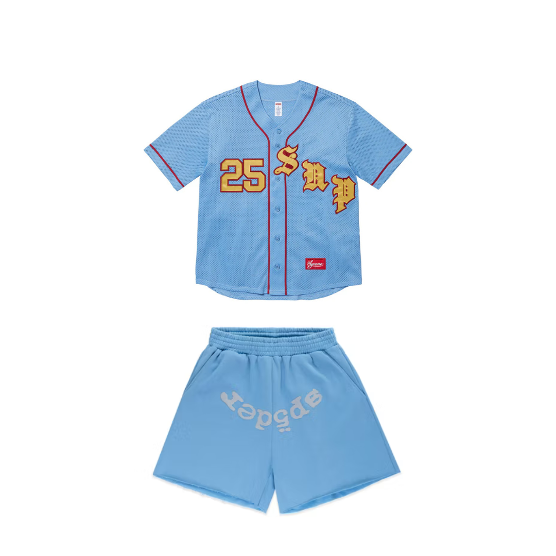 Supreme Baseball Jersey & SP5DER OG Web V2 Short Set Blue