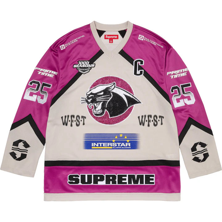 Supreme Rhinestone Hockey Jersey Light Grey