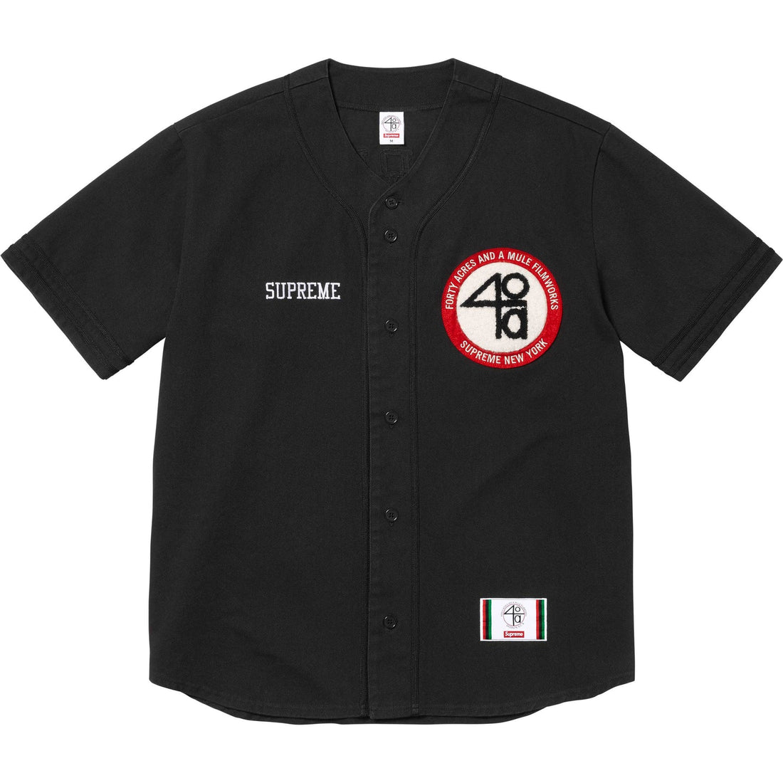 Supreme x 40 Acres Twill Baseball Jersey 'Black'