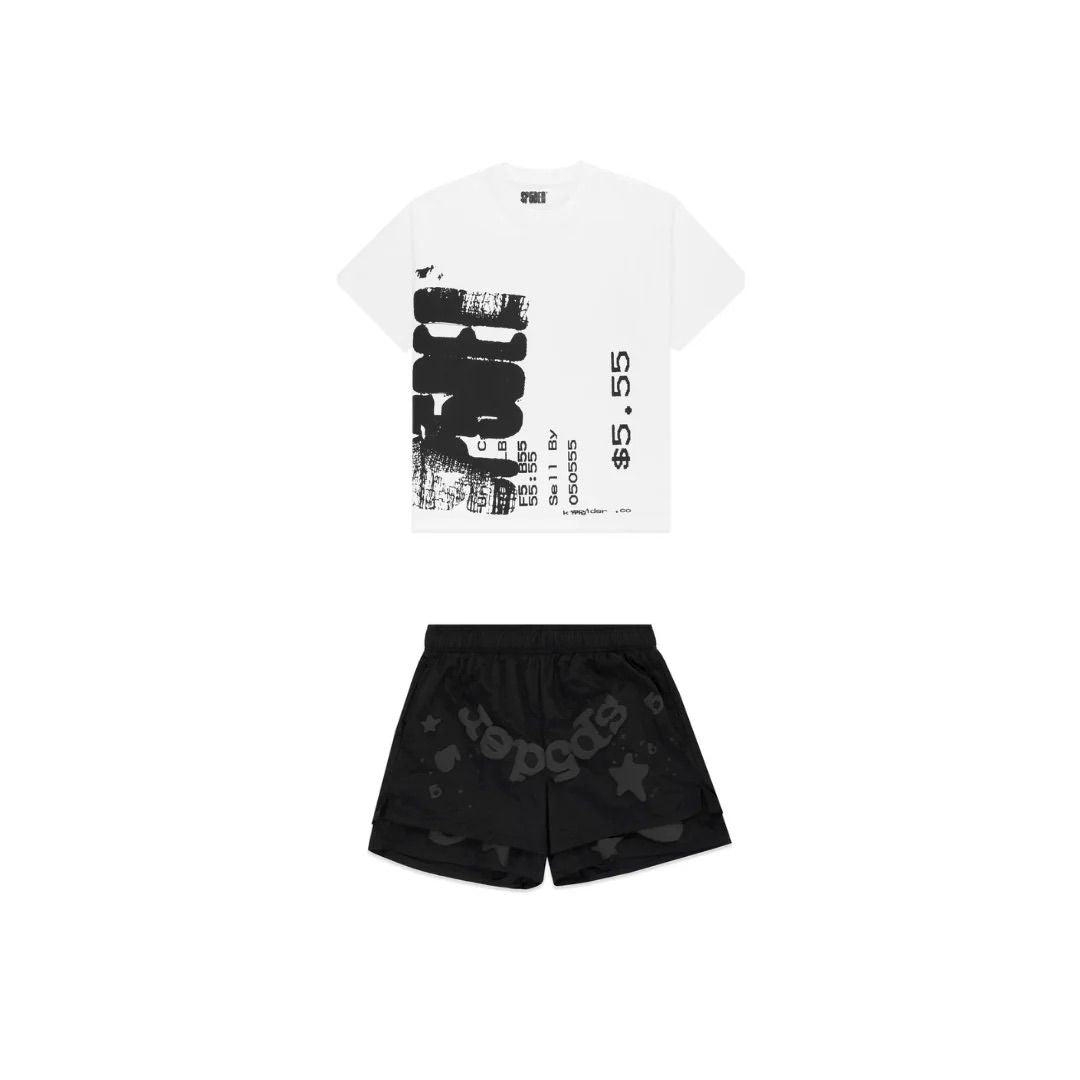 SP5DER Commerce Tee & Beluga Double Layer Short Set Black & White