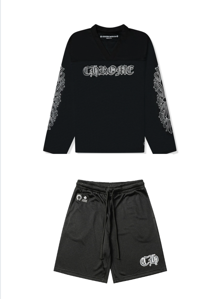 Chrome Hearts Stadium Mesh L/S Black Jersey & Logo Patch Shorts Set