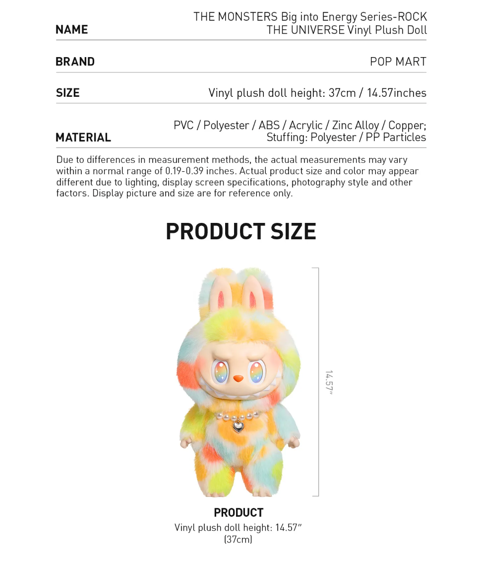 Pop Mart Labubu The Monsters Big into Energy Series Rock The Universe Vinyl Plush Doll