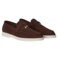 Loro Piana Summer Charms Walk Suede Chocolate Loafers