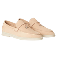 Loro Piana Summer Charms Walk Suede Pink Sand Loafers