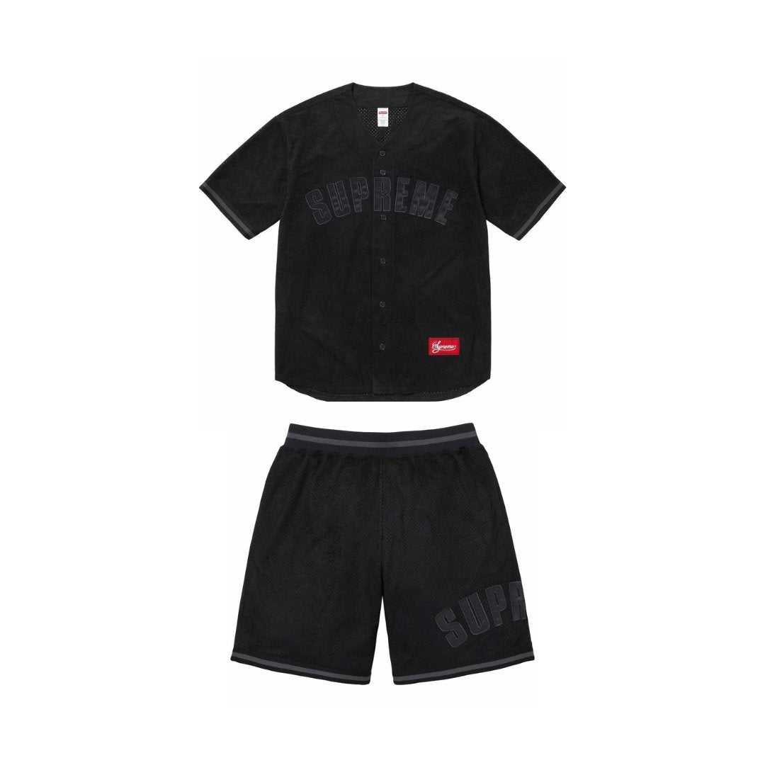 Supreme Ultrasuede Mesh Baseball Jersey and Short Set Black - INSTAKICKSZ LTD