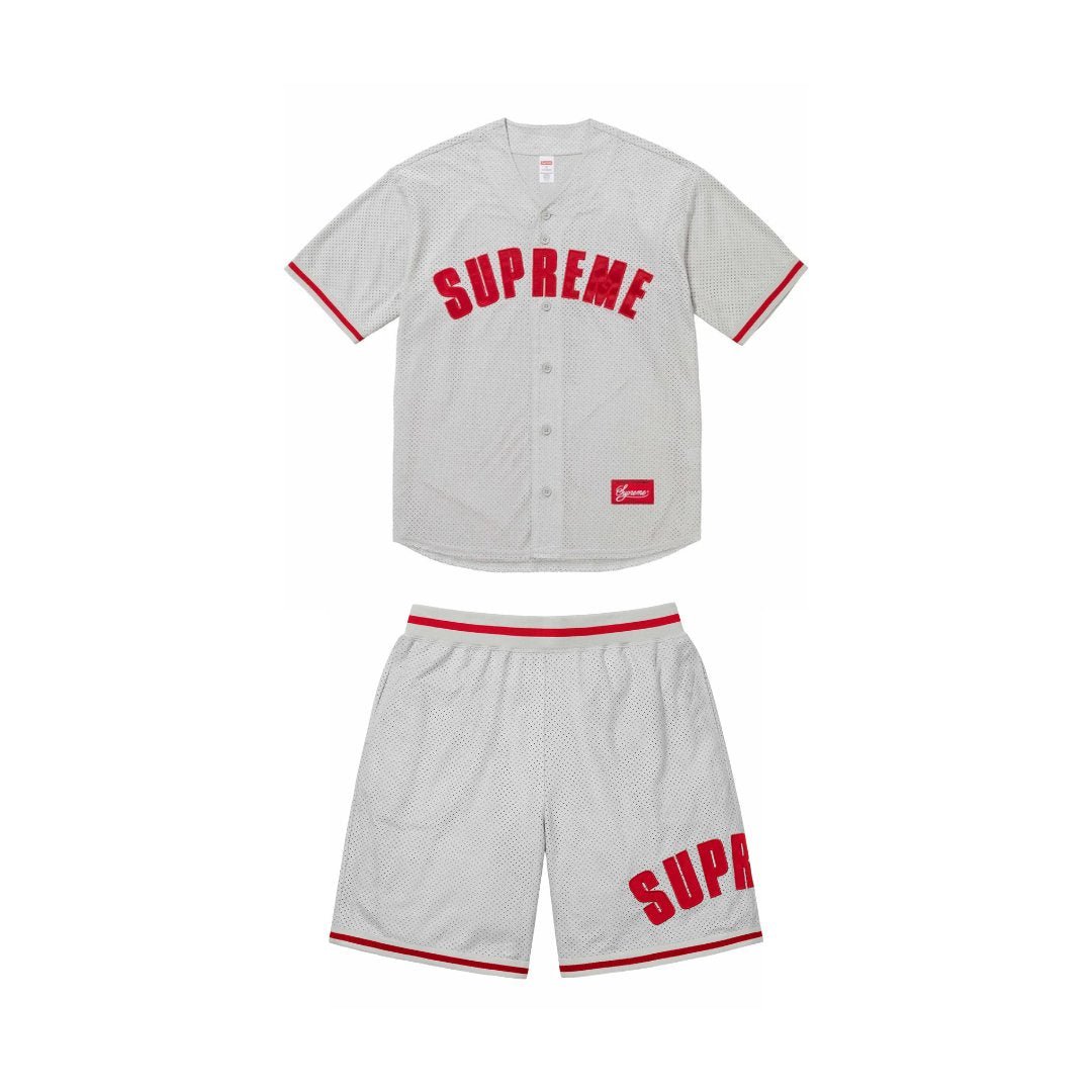 Supreme Ultrasuede Mesh Baseball Jersey and Short Set Grey BLACK FRIDAY - INSTAKICKSZ LTD