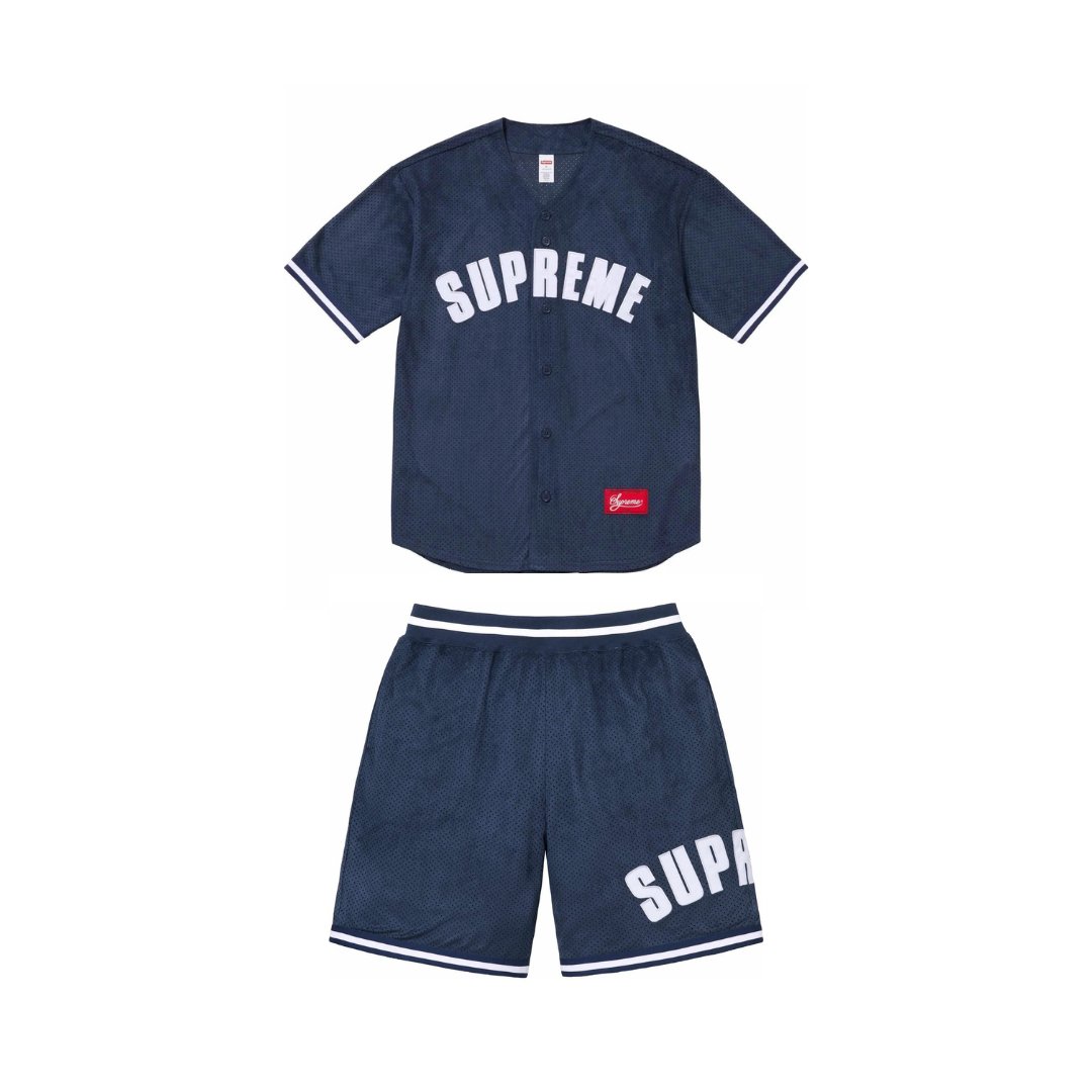 Supreme Ultrasuede Mesh Baseball Jersey and Short Set Navy - INSTAKICKSZ LTD