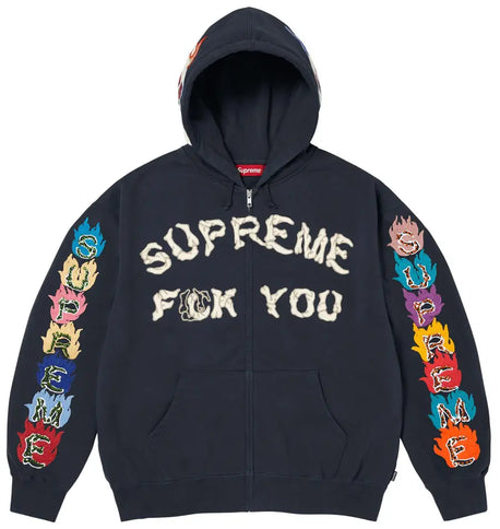 Supreme F**k You Zip Up Hooded Sweatshirt Navy
