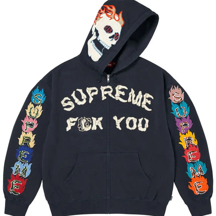 Supreme F**k You Zip Up Hooded Sweatshirt Navy