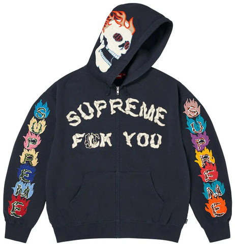 Supreme F**k You Zip Up Hooded Sweatshirt Navy