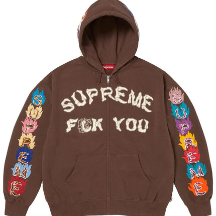 Supreme F**k You Zip Up Hooded Sweatshirt Brown