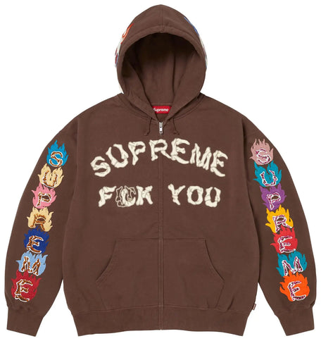 Supreme F**k You Zip Up Hooded Sweatshirt Brown