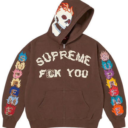 Supreme F**k You Zip Up Hooded Sweatshirt Brown