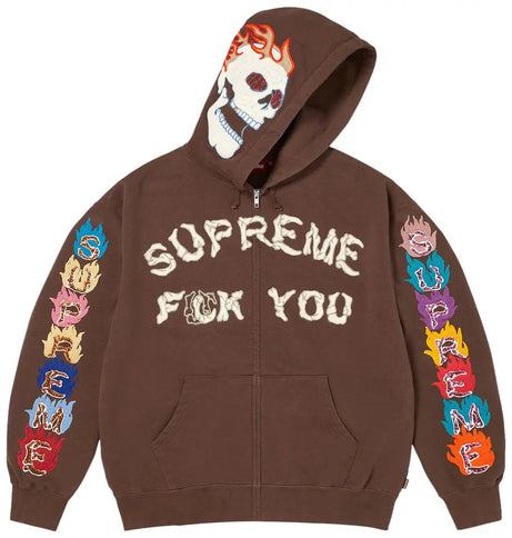Supreme F**k You Zip Up Hooded Sweatshirt Brown