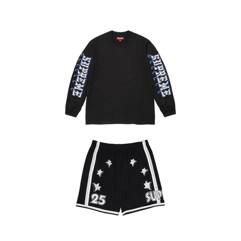 Supreme Intarsia Sleeve L/S Top Black & Black Star Shorts Set