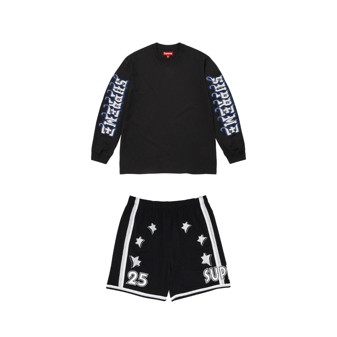 Supreme Intarsia Sleeve L/S Top Black & Black Star Shorts Set