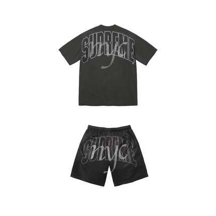 Supreme Rhinestone Mesh Short Set Black