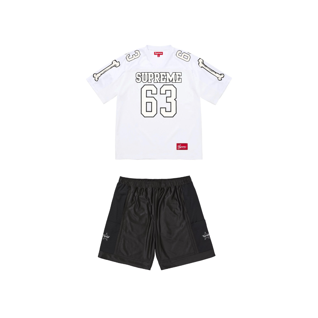 Supreme Bones Football Jersey White & Supreme Side Pocket Basketball Short Set