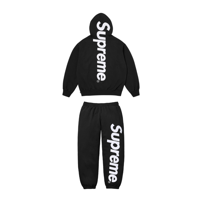 Supreme Satin Applique Hooded Sweatshirt & Sweatpant Set Black FW25