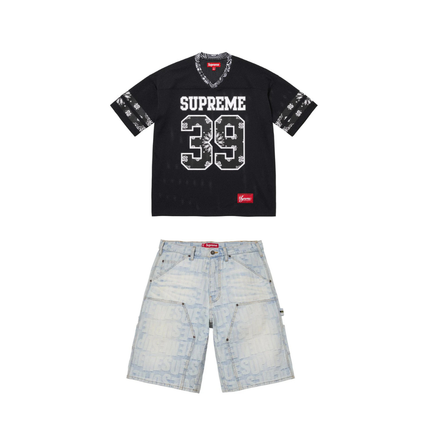Supreme Bandana Football Jersey Black & Denim Short Set