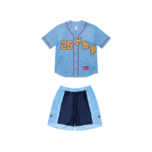 Supreme Old English Baseball Jersey 'Light Blue' & Supreme Side Pocket Basketball Short 'Blue' Set