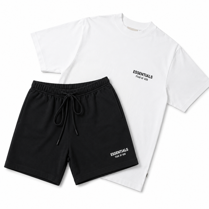 Fear of God Essentials White Tee & Black Short Set (SS25)
