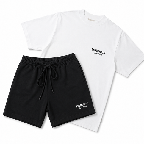 Fear of God Essentials White Tee & Black Short Set (SS25)