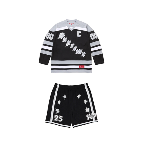 Supreme Fire & Ice Hockey Jersey Black & Black Star Shorts Set