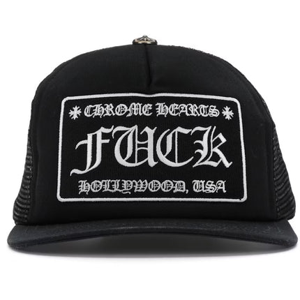 Chrome Hearts FUCK Hollywood Trucker Hat Black