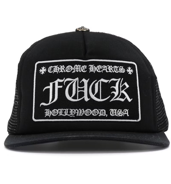 Chrome Hearts FUCK Hollywood Trucker Hat Black