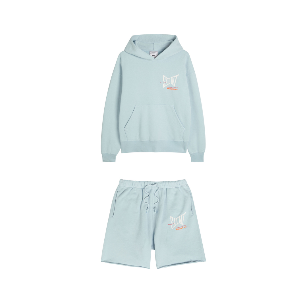 Saint MXXXXXX Hooded Logo Hoodie & Short Set “Light Blue”