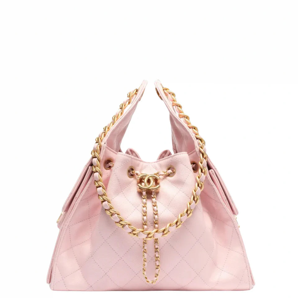 Chanel 25 Small Handbag Hobo Grained Calfskin & Gold-Tone Metal Light Pink