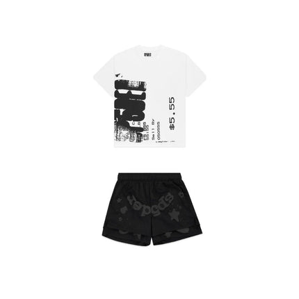 SP5DER Commerce Tee & Beluga Double Layer Short Set Black & White