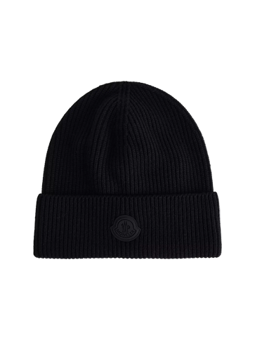 MONCLER Contrast Badge Wool Beanie