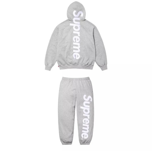 Supreme Satin Applique Hooded Sweatshirt & Sweatpant Set Grey FW25
