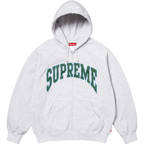Supreme Cracked Raglan Zip Up Hooded Sweatshirt Grey
