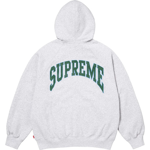 Supreme Cracked Raglan Zip Up Hooded Sweatshirt Grey
