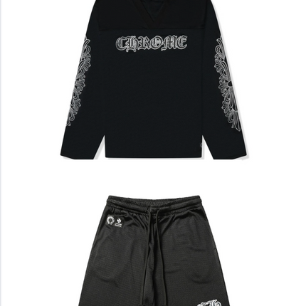 Chrome Hearts Stadium Mesh L/S Black Jersey & Logo Patch Shorts Set