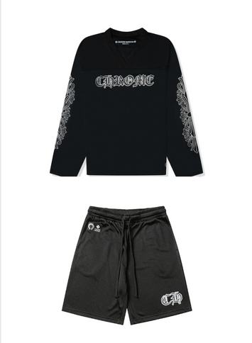 Chrome Hearts Stadium Mesh L/S Black Jersey & Logo Patch Shorts Set