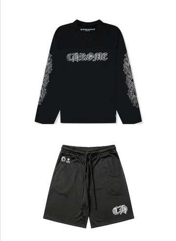 Chrome Hearts Stadium Mesh L/S Black Jersey & Logo Patch Shorts Set