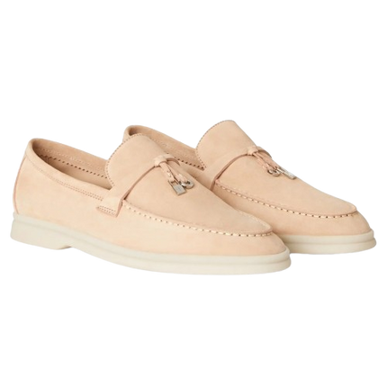 Loro Piana Summer Charms Walk Suede Pink Sand Loafers
