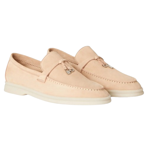 Loro Piana Summer Charms Walk Suede Pink Sand Loafers