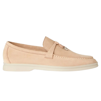 Loro Piana Summer Charms Walk Suede Pink Sand Loafers