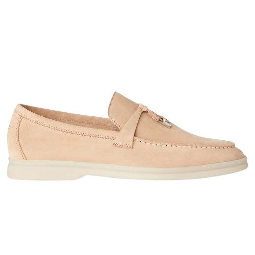 Loro Piana Summer Charms Walk Suede Pink Sand Loafers