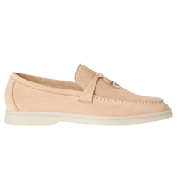 Loro Piana Summer Charms Walk Suede Pink Sand Loafers