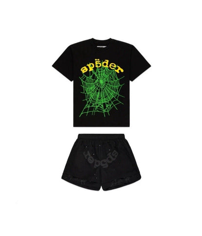 SP5DER OG Web V2 Tee & OG Web Double Layer Short Set Black