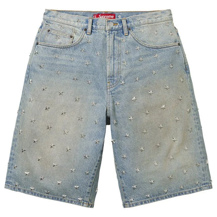 Supreme Stars Studded Baggy Denim Short Washed Indigo